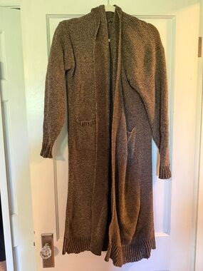 Long Knit Chenille Cardigan in Brown